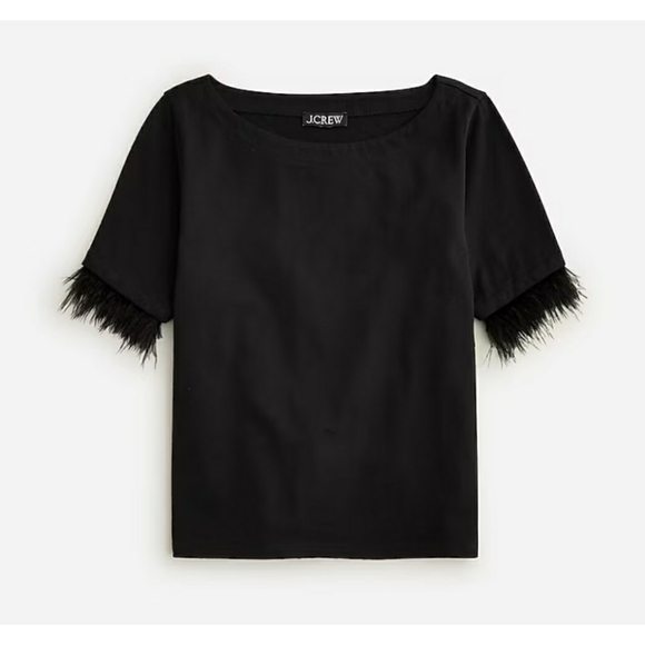 J.Crew Mariner jersey cropped boatneck T-shirt with feathers - Picture 3 of 8